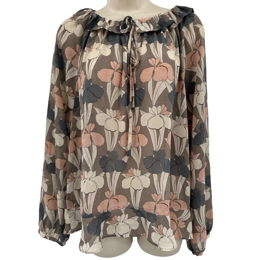 Ann Taylor Peasant Blouse Medium Long Sleeve Multicolor Long Sleeve Sheer Floral